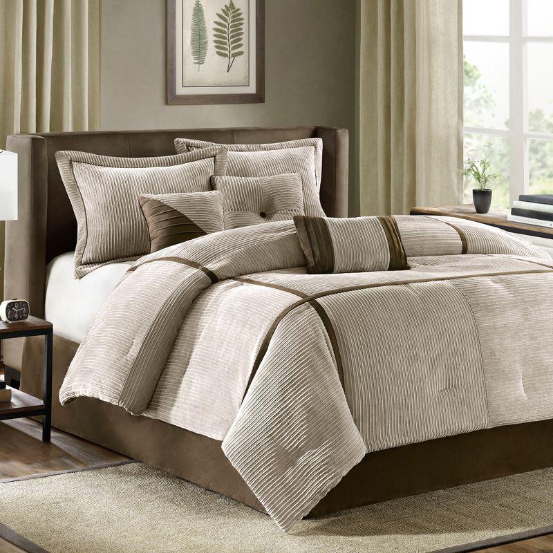 Taupe and Brown Queen Micro Corduroy Comforter Set