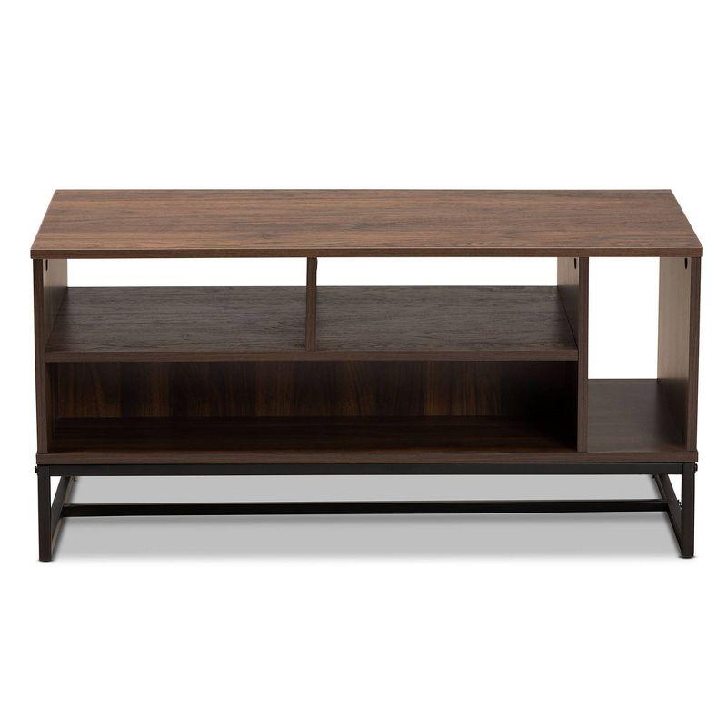 Baxton Studio Flannery Metal Coffee Table Walnut: Modern Geometric Design, Wood & Metal, 5 Shelves, Rectangle Shape