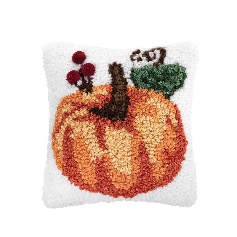 Small Square Pumpkin Hooked Thanksgiving Accent Pillow