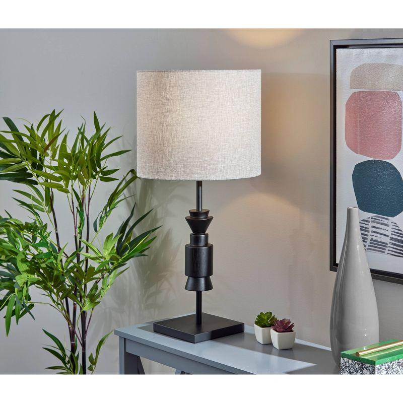 Elton Black Wood Table Lamp with Gray Fabric Shade