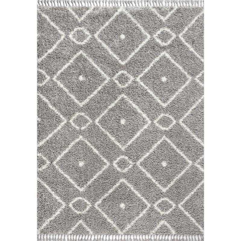 3'x5' Mercer Shag Plush Tassel Moroccan Diamond Area Rug, Grey/Cream - JONATHAN Y