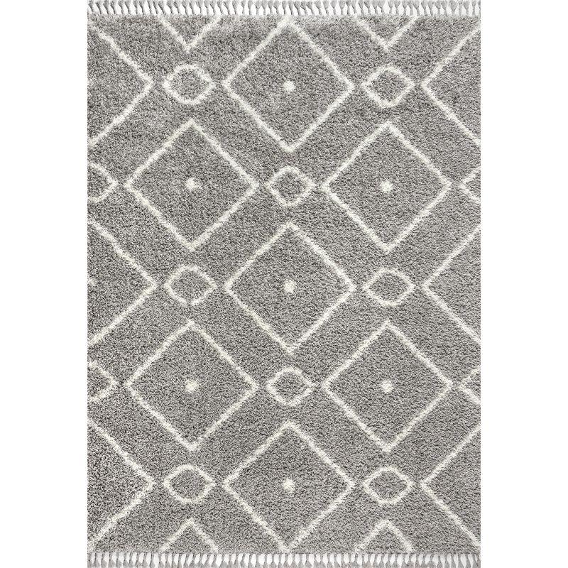 Mercer Shag Plush Tassel Moroccan Geometric Trellis Area Rug - JONATHAN Y