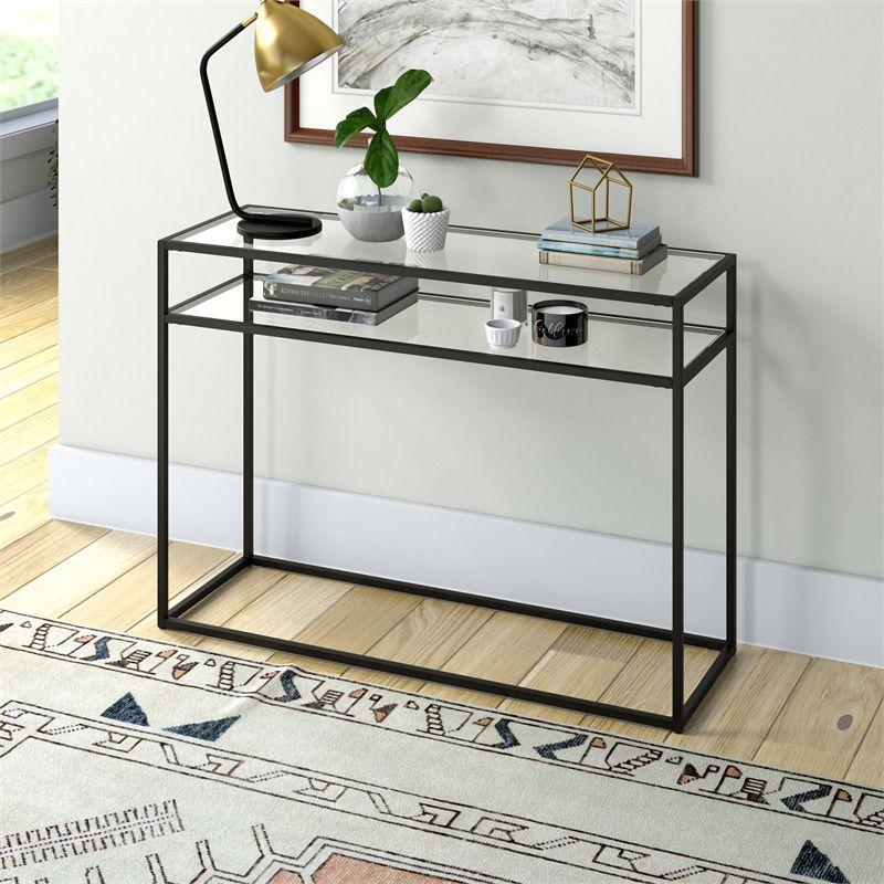 42-Inch Blackened Bronze Console Table with Glass Shelf