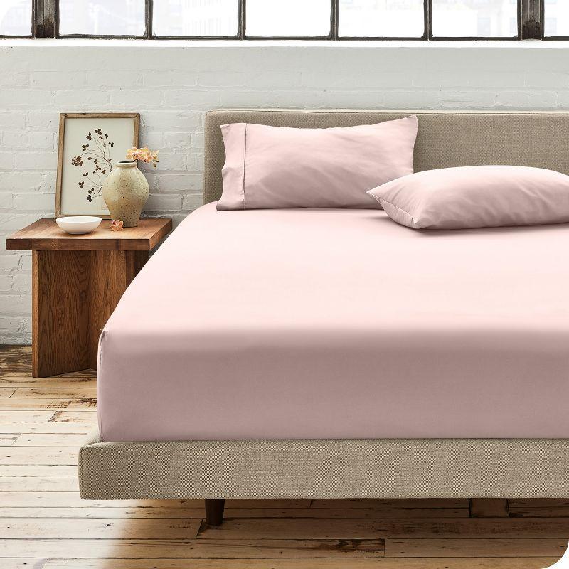 300 Thread Count Organic Cotton Percale Twin Fitted Sheet Dusty Pink by Bare Home