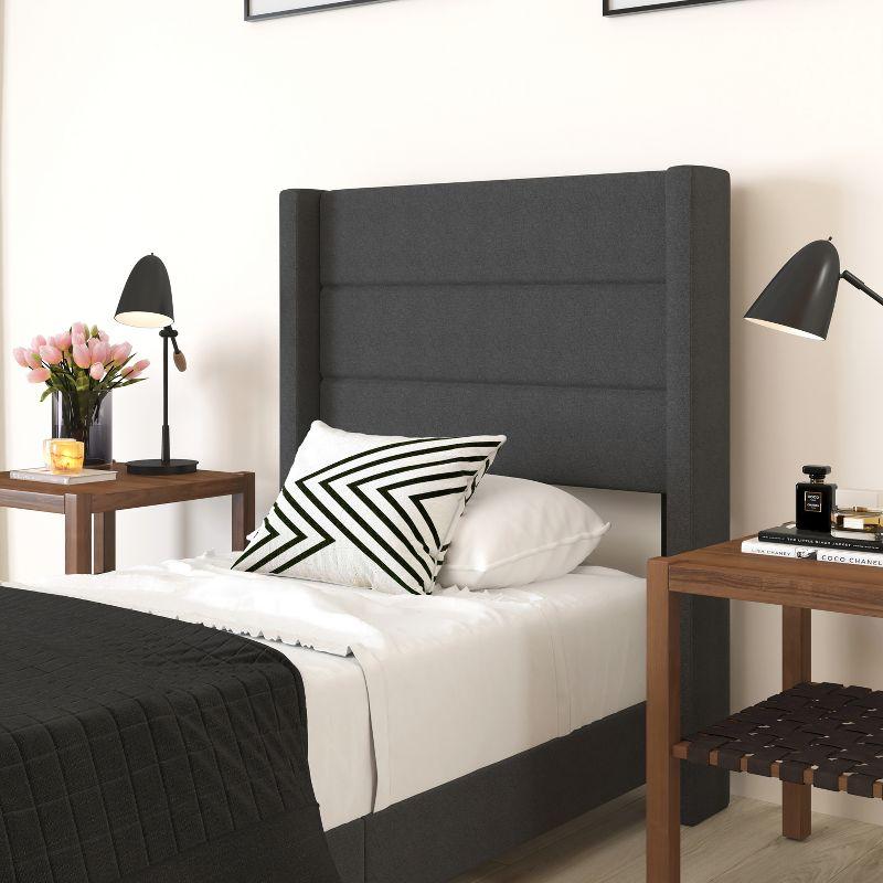 Merrick Lane Modern Platform Bed with Padded Channel Stitched Upholstered Wingback Headboard and Underbed Clearance