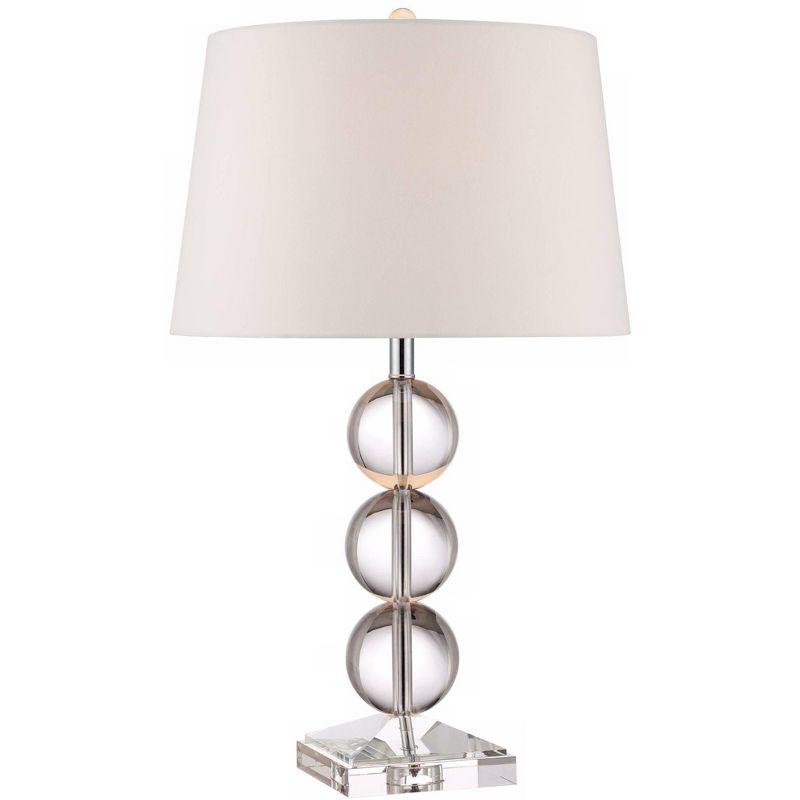360 Lighting Mersenne Modern Table Lamp 26" High Clear Crystal Globes Stacked Silver Pole White Drum Shade for Bedroom Living Room Bedside Nightstand