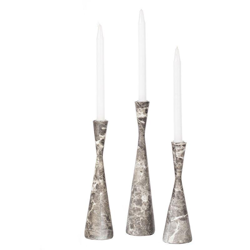 Ivy Bronx Marble Resin Candle Holders - 3 Set Taper Candlesticks for Home Decor, Gray