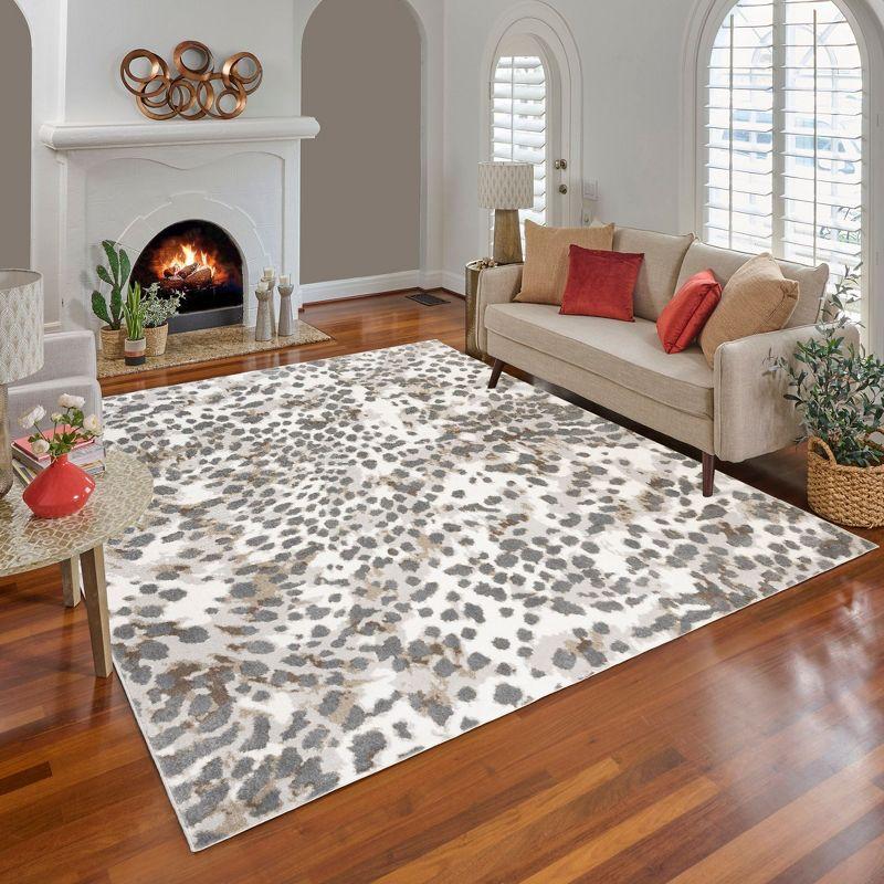 Gray Ivory Animal Print Polypropylene Area Rug, 6x9