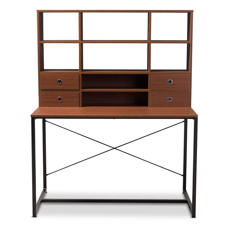 Edwin 60'' Rustic Brown Wood & Metal Bookcase Writing Desk with Drawers