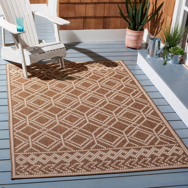 Camel Beige Geometric Hand-knotted Indoor Outdoor Rug