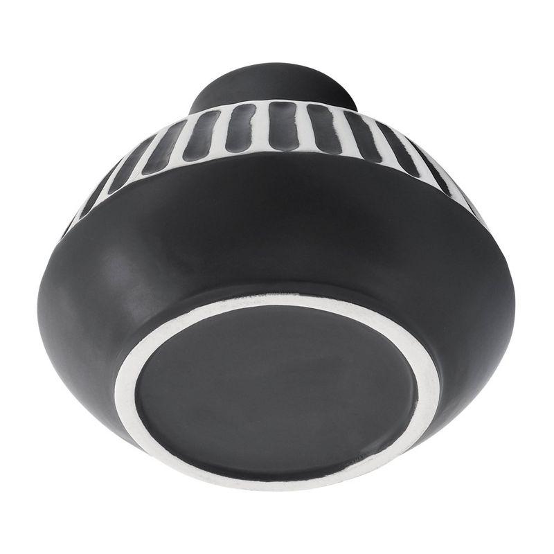 Sagebrook Home 5"H Diameter, Ceramic Geometric Vase, Black Finish with Intricate White Details, Decorative Vase