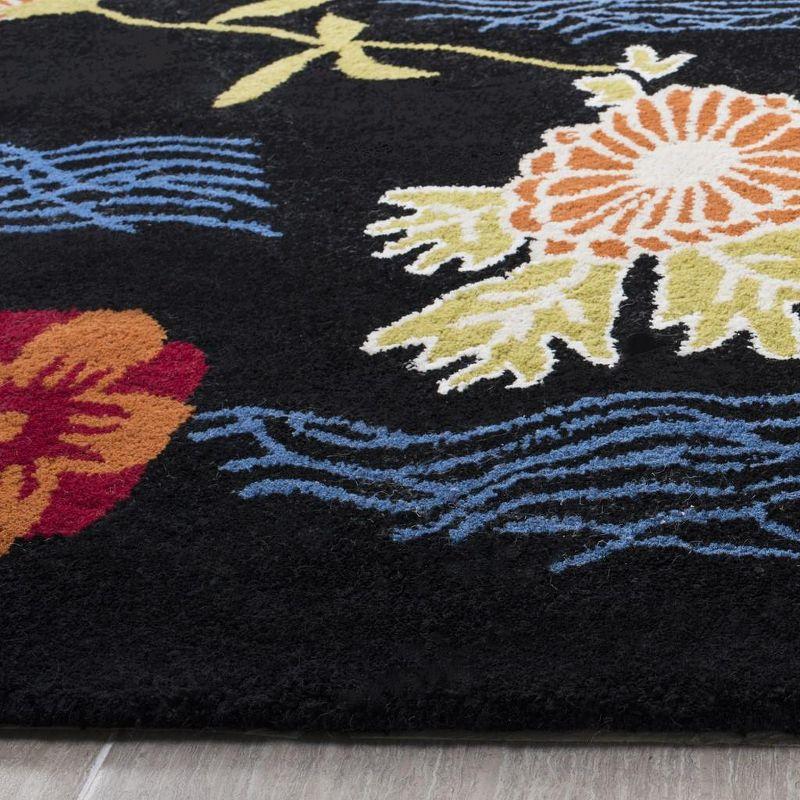 Bella Black and Multi Floral Hand-Tufted Wool Square Rug