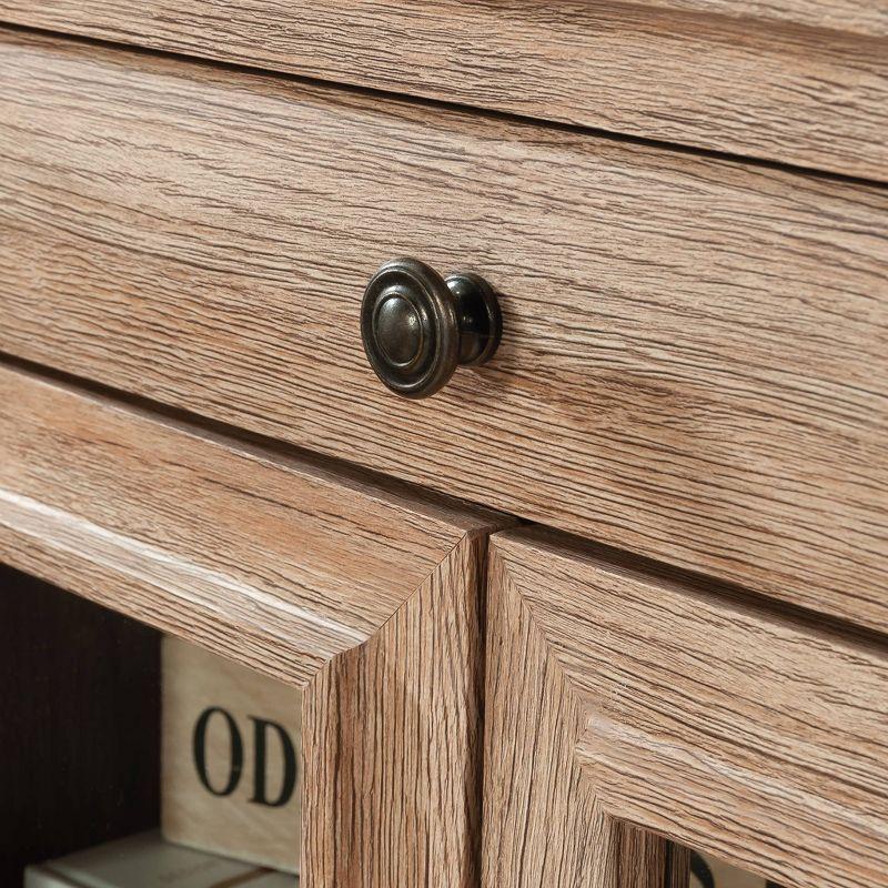 Brushed Oak Adjustable Library Cabinet with Glass Doors