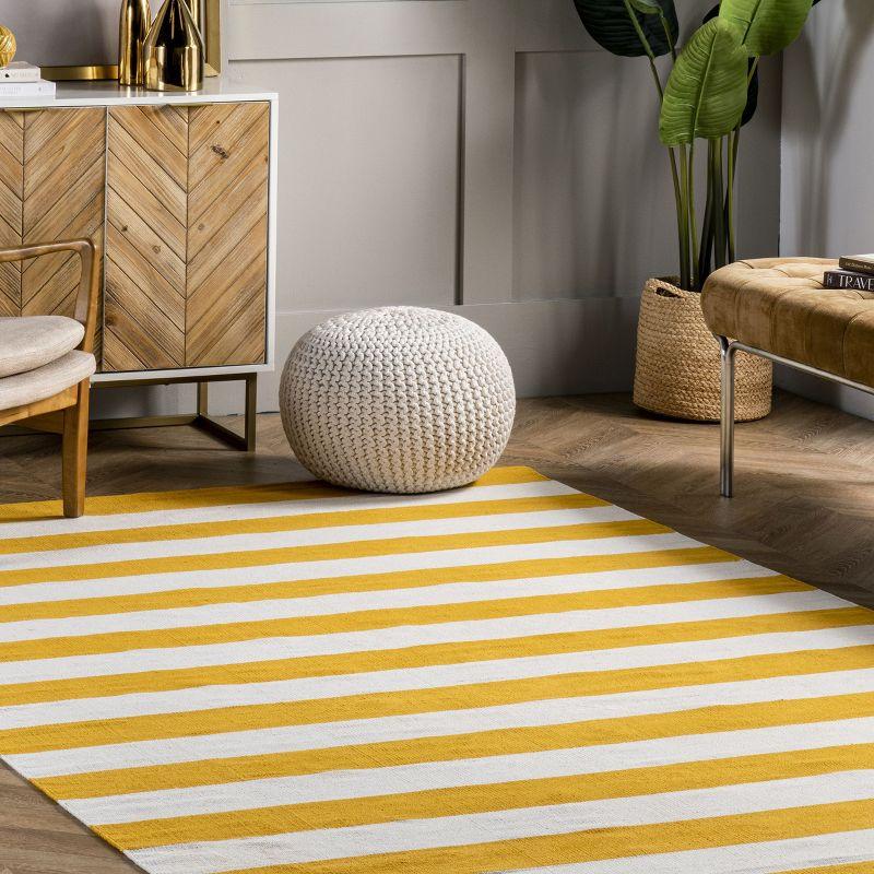 Sleek Yellow Stripe Tufted Cotton Area Rug 9' x 12'