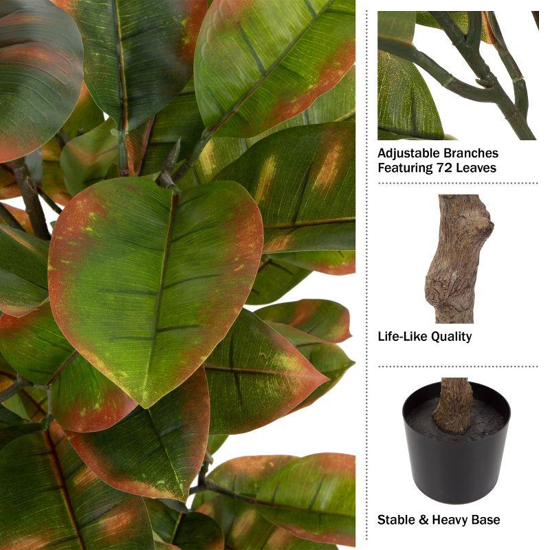 Pure Garden Artificial Rubber Plant 51-Inch Faux Tree with Natural-Feel Leaves