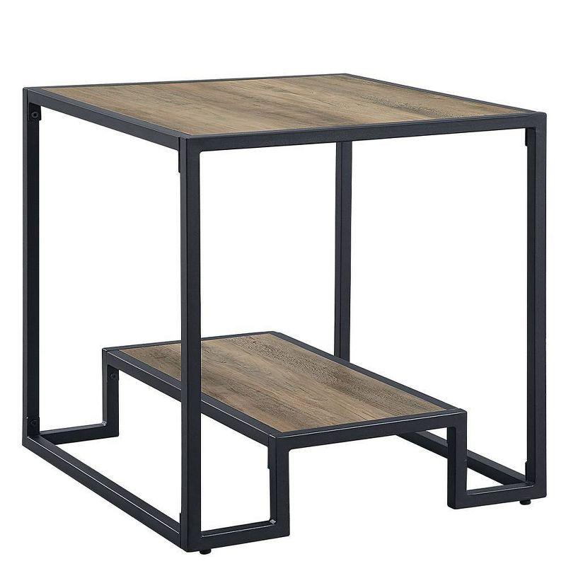 Idella 22" Accent Tables Rustic Oak and Black - Acme Furniture: Sturdy Metal Frame, Open Shelf