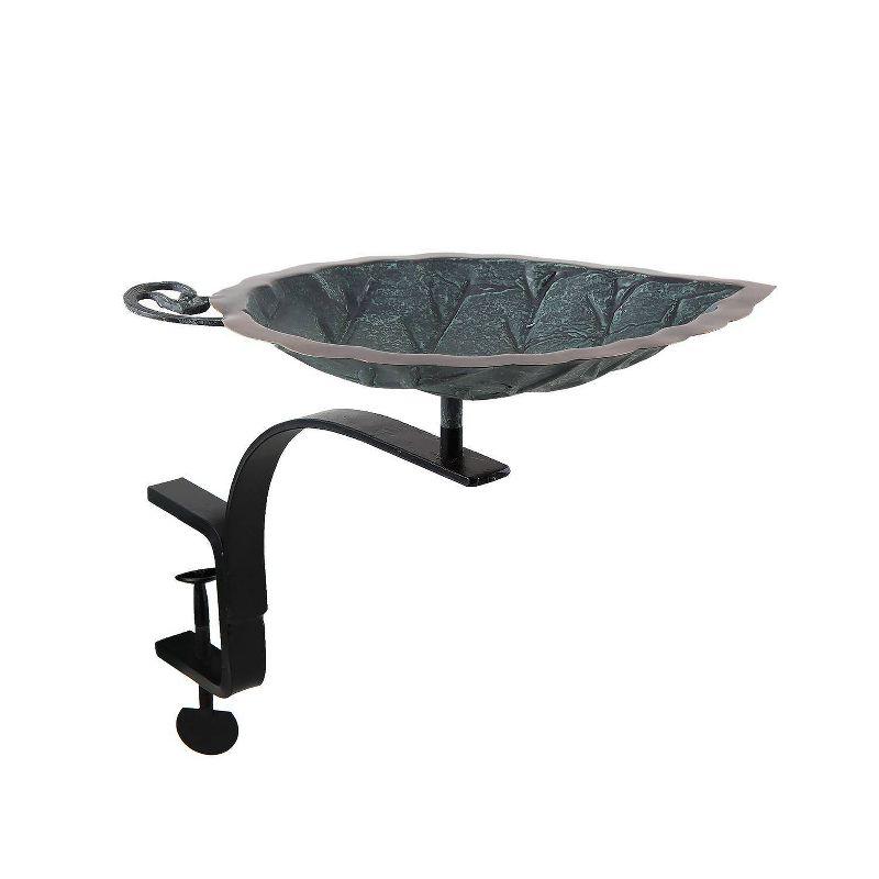 Antique Copper Aspen Leaf Rail-Mounted Birdbath