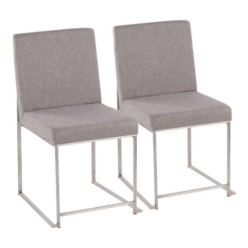 Set of 2 Highback Fuji Polyester/Stainless Steel Dining Chairs Light Gray - LumiSource: Upholstered, Spot Clean, Foam Filled