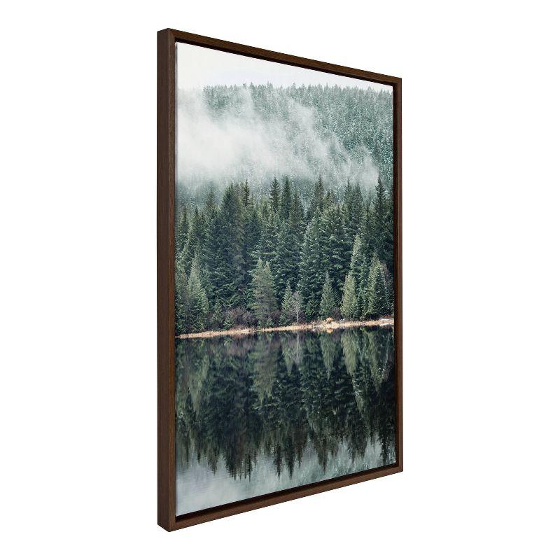 Evergreen Reflections Landscape Canvas with Brown Frame