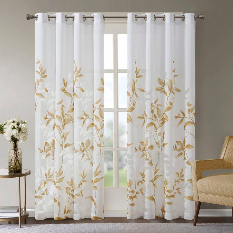 Yellow Sheer Botanical Grommet Window Curtain Panel