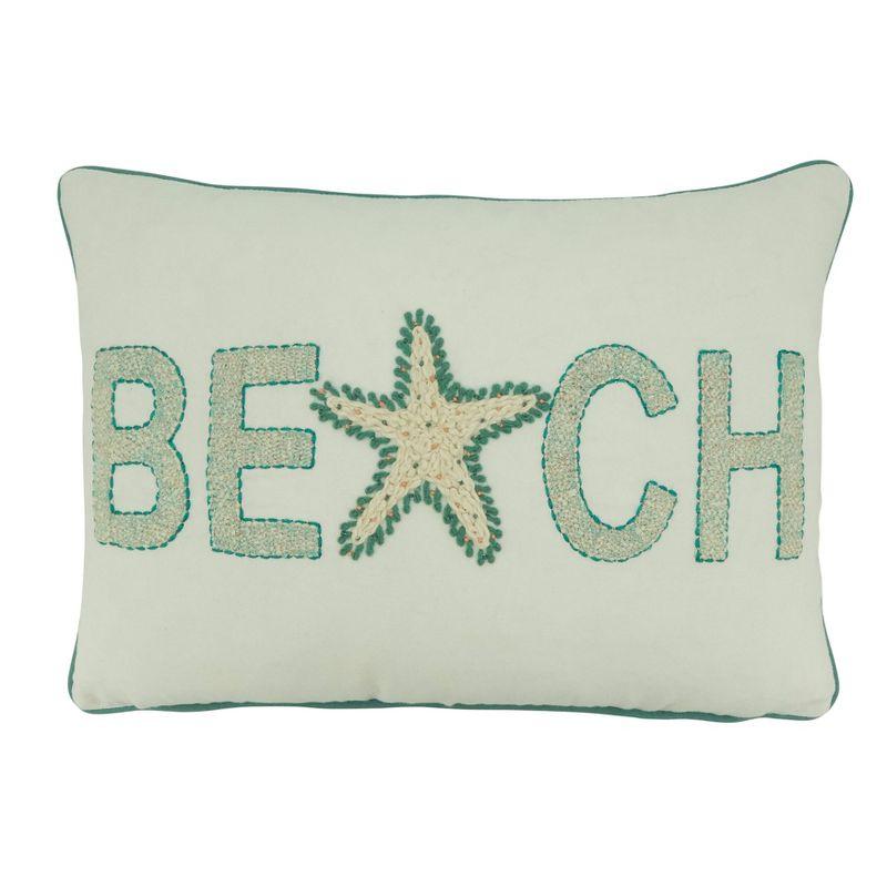 Ivory Beach Design Rectangular Cotton Lumbar Pillow