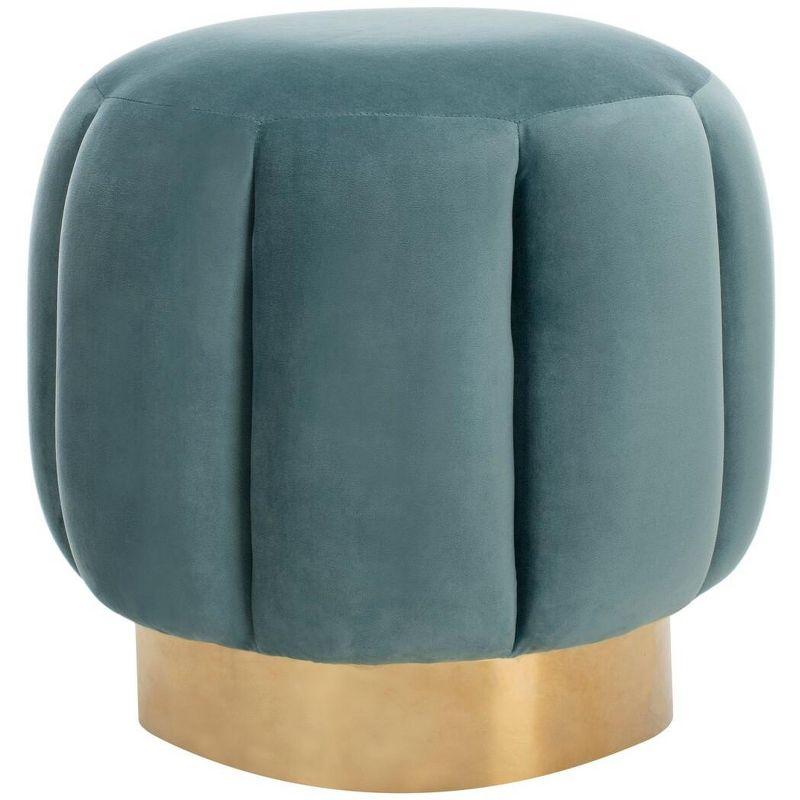 Teal Velvet Tufted Ottoman with Gold Base