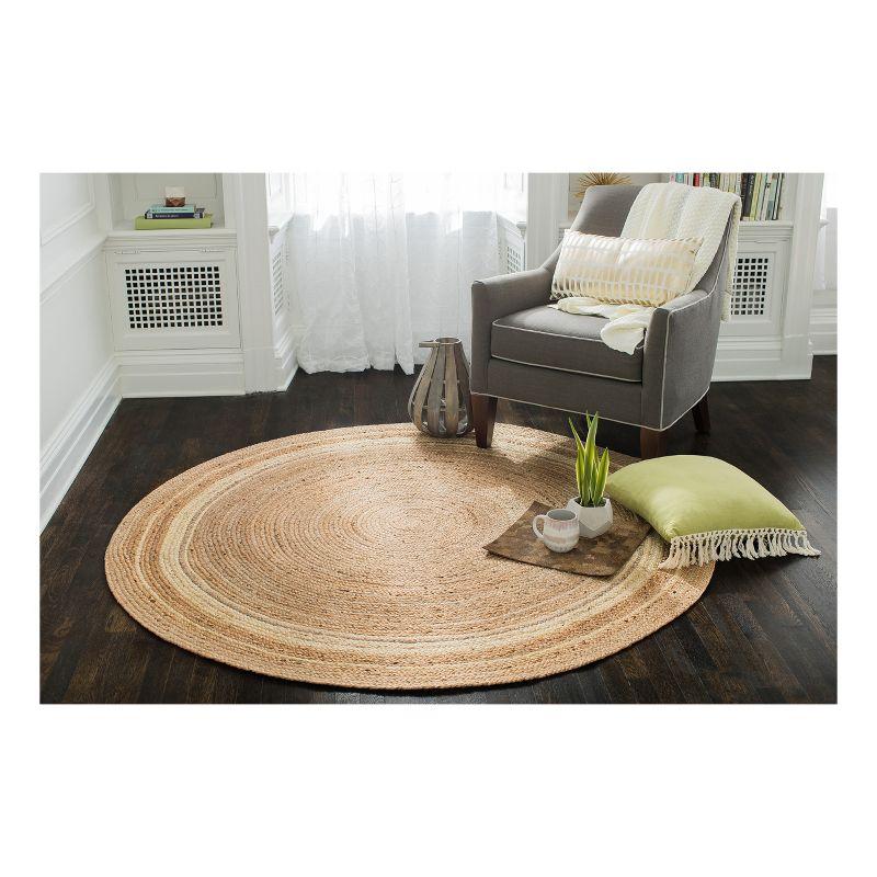 Sunrise Beige Tan Ivory Braided Wool Round Rug, 6' Diameter