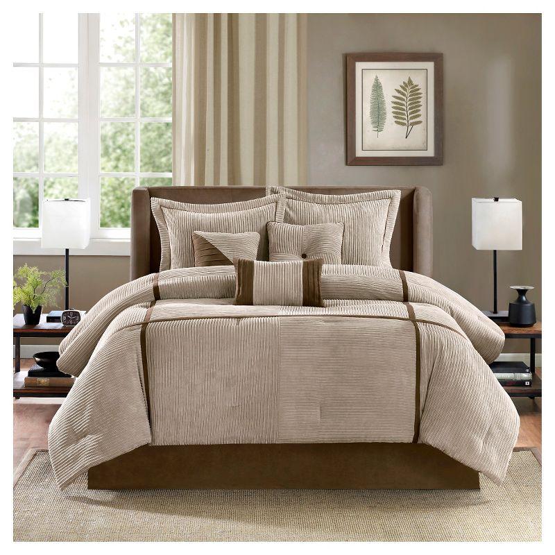 Taupe and Brown Queen Micro Corduroy Comforter Set