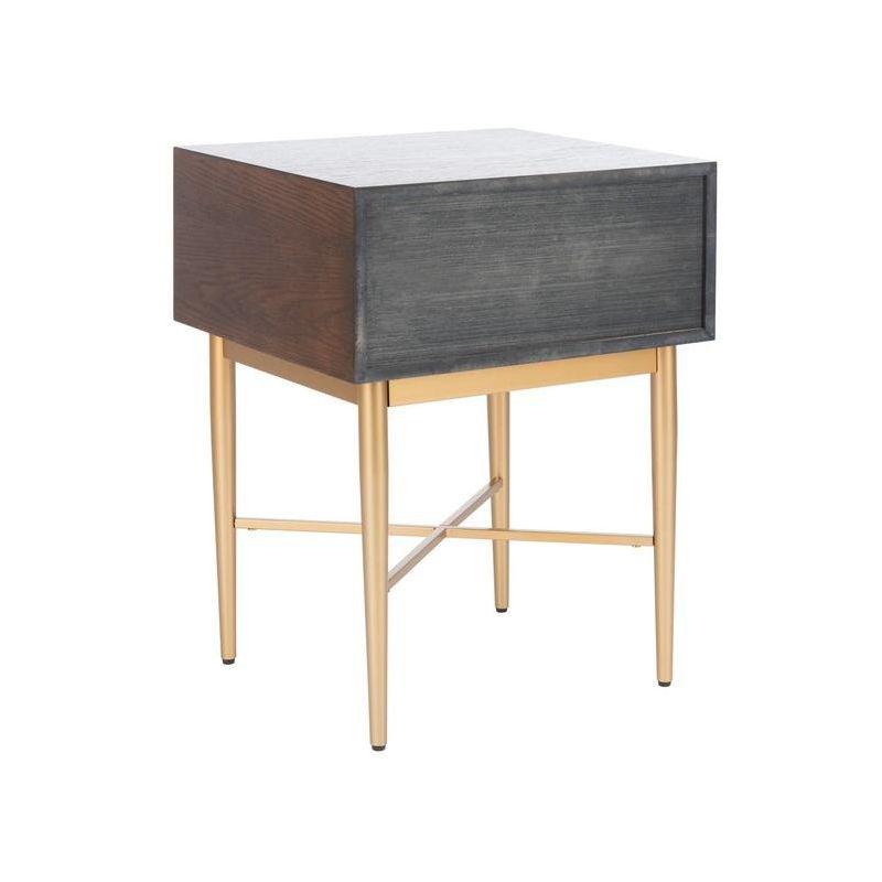 Pierre Sleek Gold Metal and Walnut One Drawer Nightstand