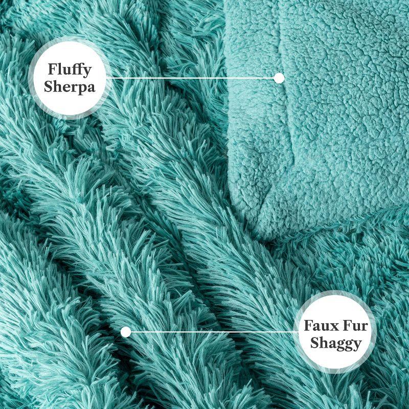 PAVILIA Fluffy Faux Fur Reversible Throw Blanket for Bed, Sofa, and Couch