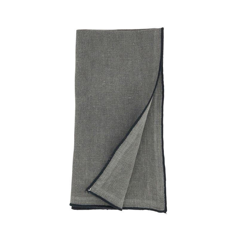 Saro Lifestyle Stitched Border Stonewashed Linen Napkins (Set of 4), Slate, 20" x 20"