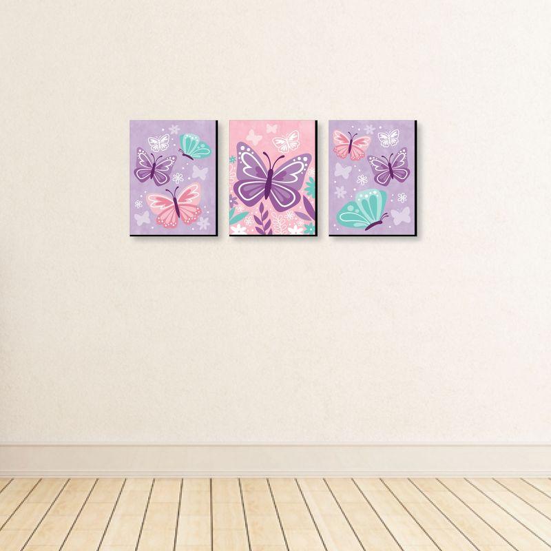 Big Dot of Happiness Beautiful Butterfly - Floral Nursery Wall Art and Kids Room Decor - 7.5 x 10 inches - Set of 3 Prints