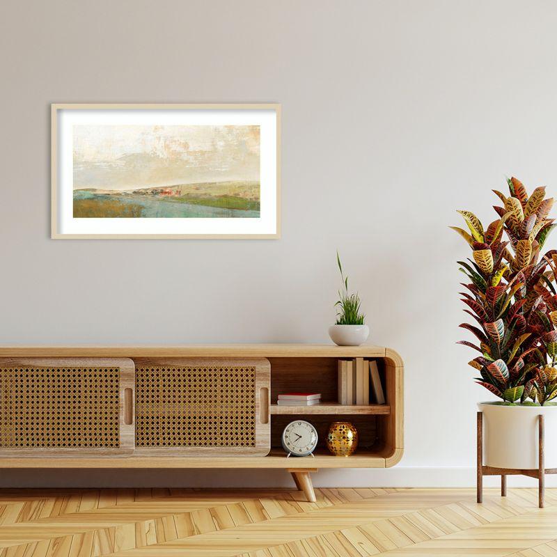 Earth Tones Abstract Landscape Lithograph in Wood Frame, 24" x 41"