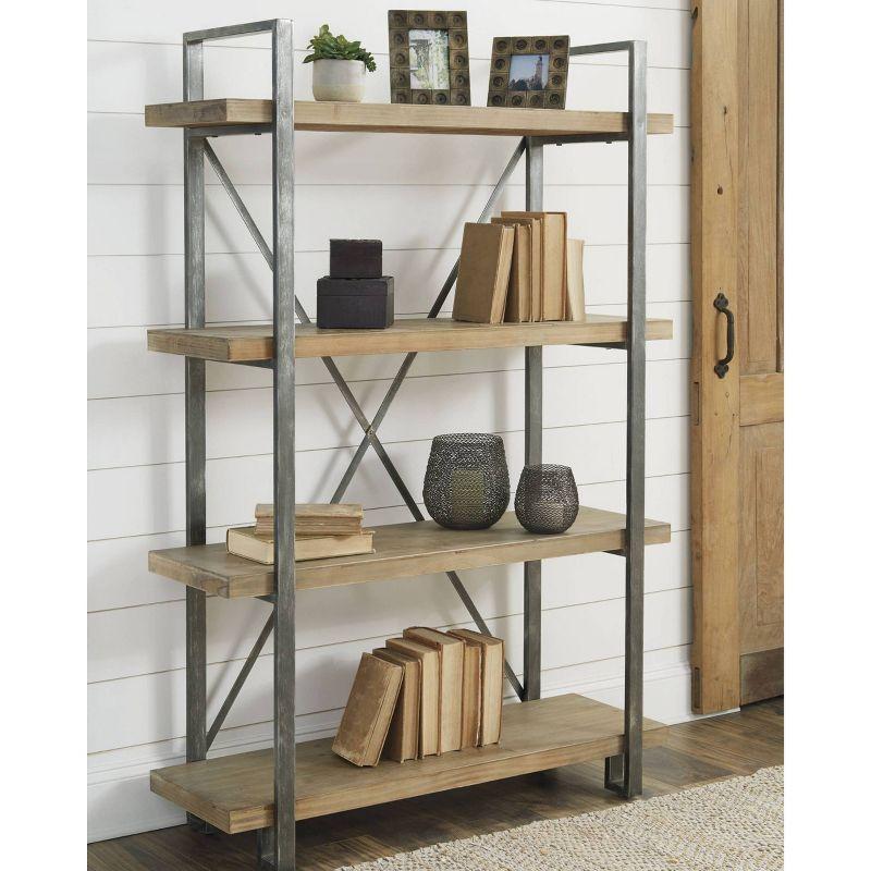 Signature Design by Ashley Forestmin Bookcase Brown/Black: Modern Ladder Style, 4 Fixed Open Shelves, Metal Frame