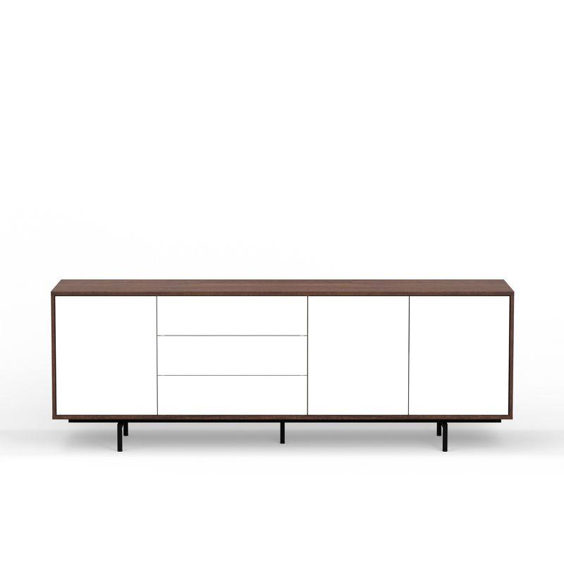 Glenwillow Home Atlas 78" x 28" Highboy Modern TV Stand Cabinet And Sideboard - Walnut Frame, White Door/Drawers, Black Base