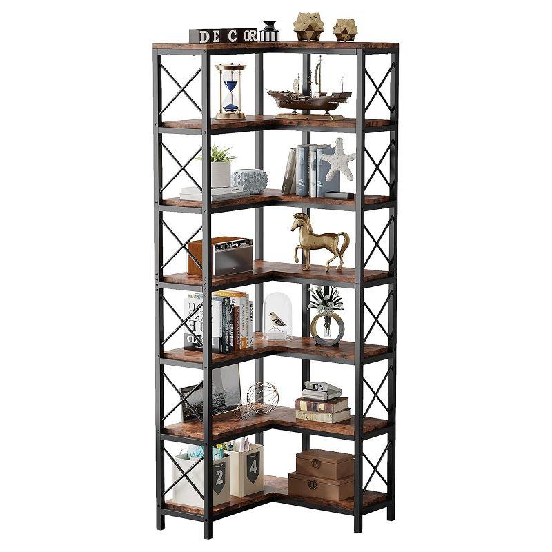 Hommoo 7-Tier Tall Corner Bookshelf Rustic Brown