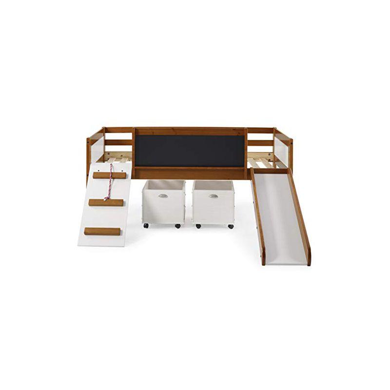 Espresso Pine Twin Loft Bed with Storage and Slide