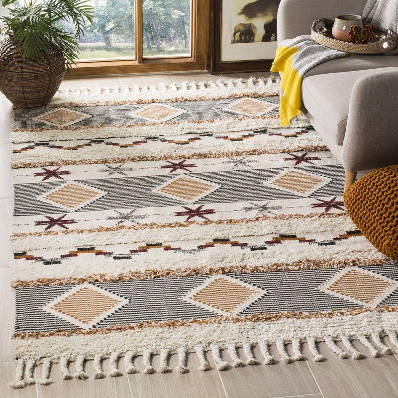 Kenya KNY904 Hand Knotted Area Rug - Ivory/Black-Orange - 6'x9' - Safavieh