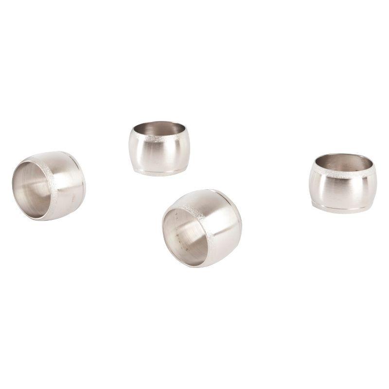 Set of 4 Round Silver Metal Napkin Rings with Textured Edges