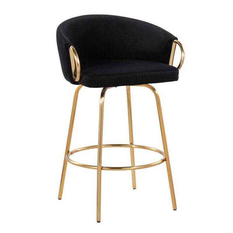 Set of 2 Claire Upholstered Counter Height Barstools Black/Gold - LumiSource: Velvet, Swivel, Low Back, Steel Legs