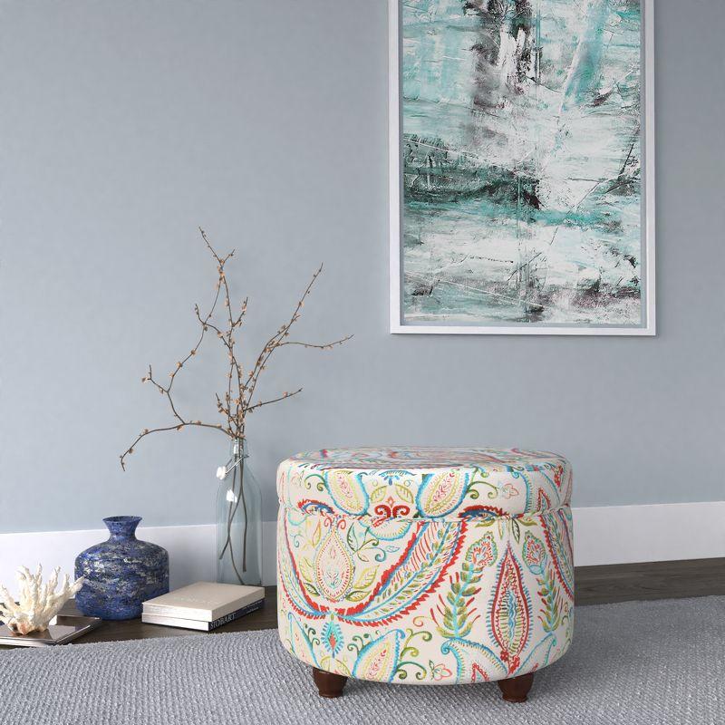 Bold Paisley Round Storage Ottoman in Polyester