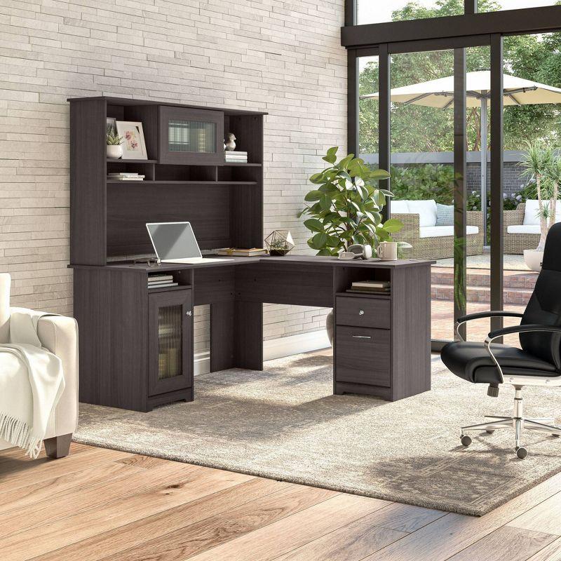 Cabot 60W L Shaped Computer Desk with Hutch Heather Gray - Bush Furniture: Executive Workstation, Storage Cabinet