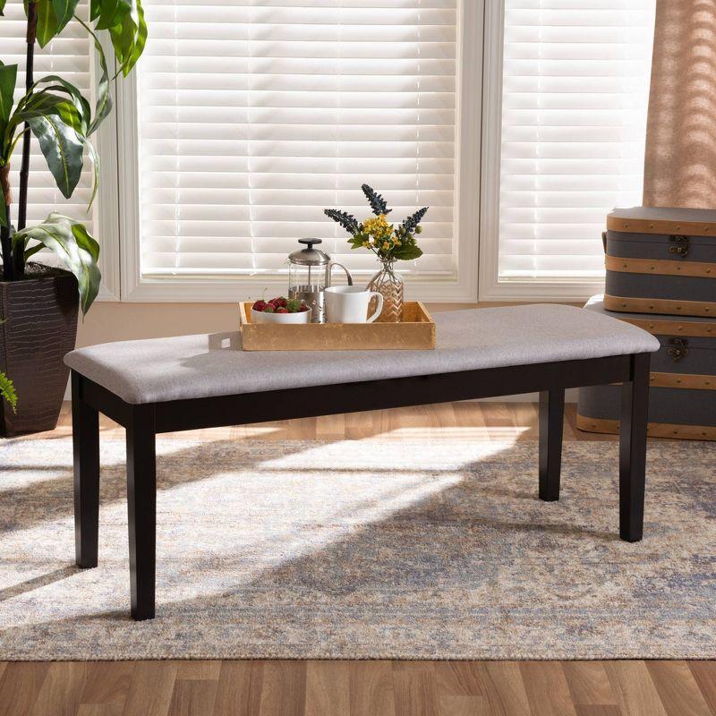 Elegant Dark Brown Wood and Grey Fabric 48" Dining Bench