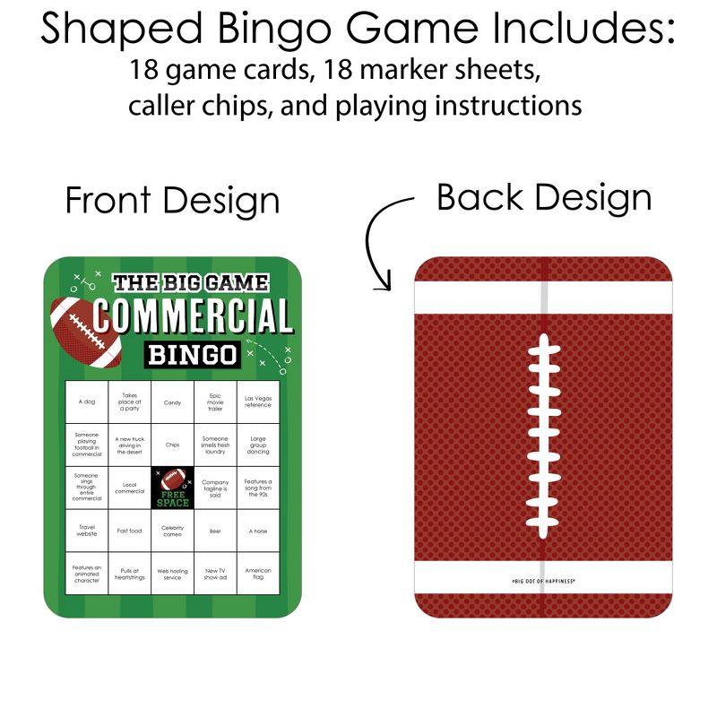 Big Dot of Happiness The Big Game - Commercial Bingo Cards and Markers - Football Party Shaped Bingo Game - Set of 18