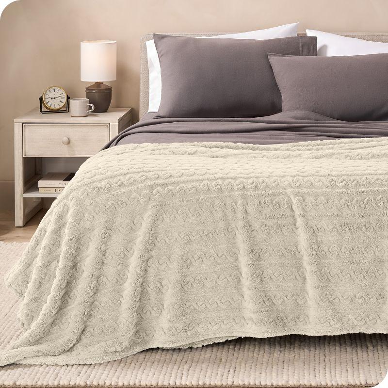 Oyster - Cable Twin/Twin XL Cozy Faux Shearling Bed Blanket by Bare Home