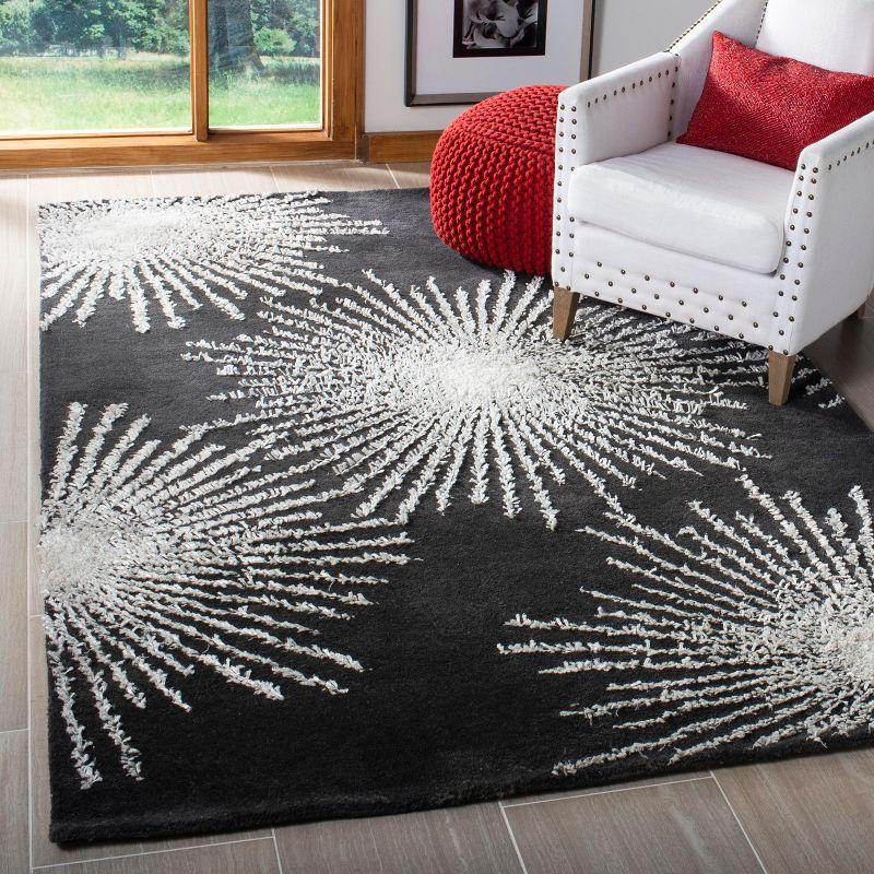 Charcoal and Ivory Hand-Tufted Square Wool Area Rug 42"