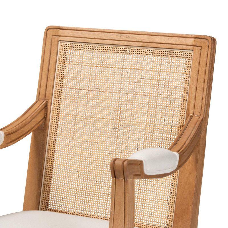 bali & pari Garridan Fabric and Wood Accent Chair Beige/Honey Oak: Polyester Upholstery, Spot Clean, Rattan Frame
