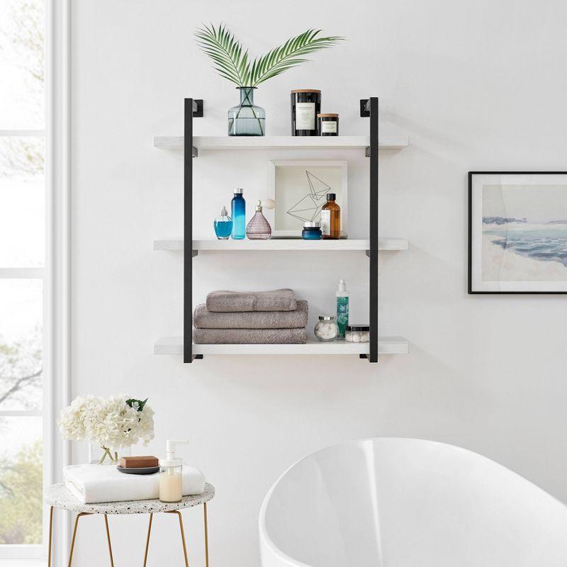 Danya B. 31.5" x 33.2" Modern 3 Tier Hanging Bracket Wall Shelve White Birch: Laminated MDF, Iron Frame, Floating Design