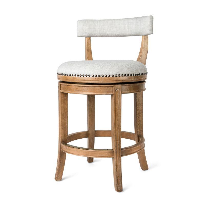 Maven Lane Alexander Kitchen Bar Stool in Weathered Oak Finish w/ Sand Color Fabric Upholstery