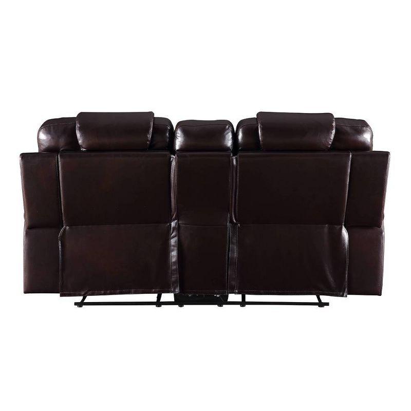 78" Braylon Active Sitting Chair Brown PU - Acme Furniture: Loveseat with Console & Cup Holders